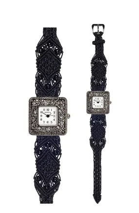 102B - Wide with Antique Style Square Marcasite Watch