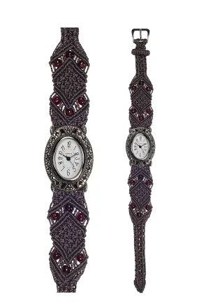 102D - Wide with Vintage Style Oval Marcasite Watch