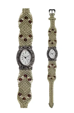 102G - Wide with Vintage Style Oval Marcasite Watch