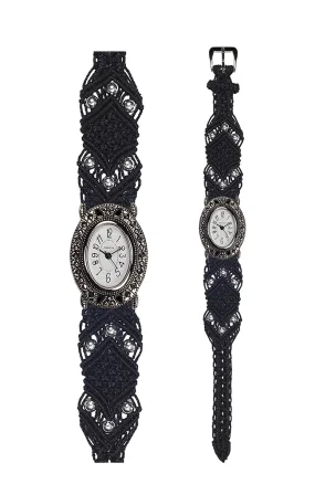 102H - Wide with Vintage Style Oval Marcasite Watch