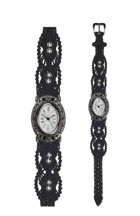 104M - Wide with Vintage Style Oval Marcasite Watch