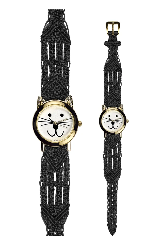 106 Black - Wide with Gold Cat Watch