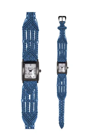 106 Blue - Wide with Art Deco Silver Tank Style Watch