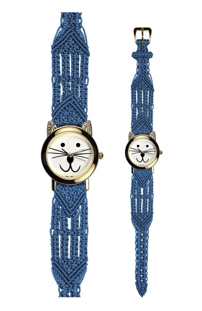 106 Blue - Wide with Gold Cat Watch