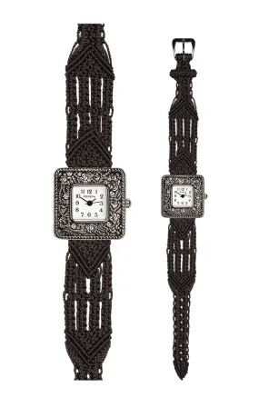 106 Brown - Wide with Antique Style Square Marcasite Watch