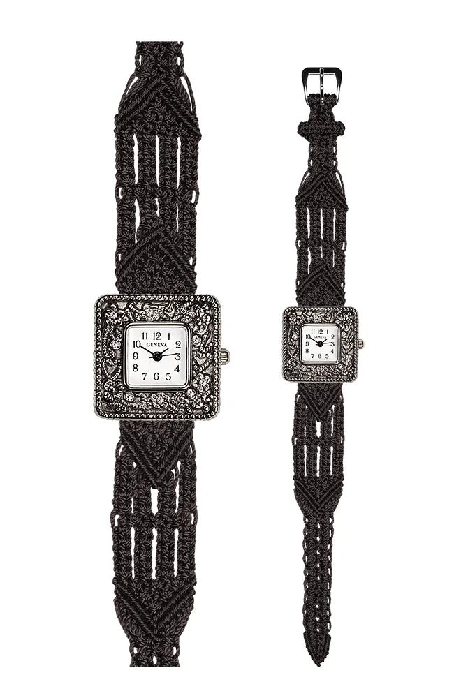 106 Brown - Wide with Antique Style Square Marcasite Watch