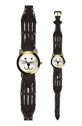 106 Brown - Wide with Gold Cat Watch