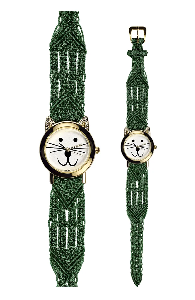 106 Green - Wide with Gold Cat Watch