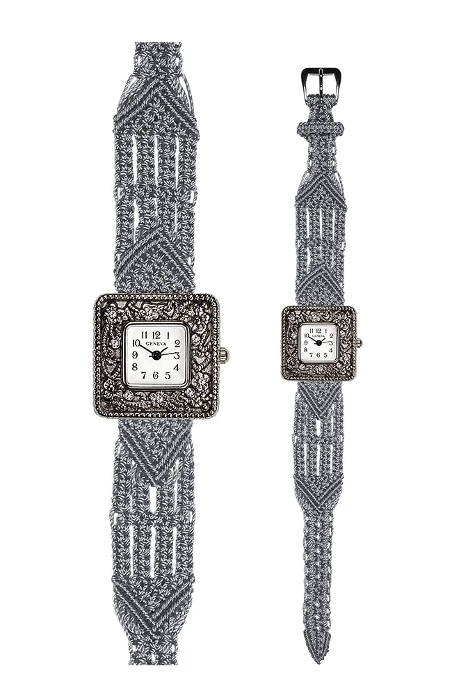 106 Grey - Wide with Antique Style Square Marcasite Watch