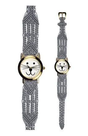 106 Grey - Wide with Gold Cat Watch