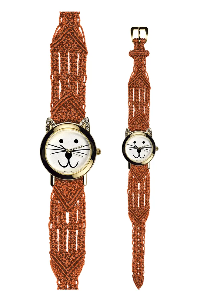 106 Orange - Wide with Gold Cat Watch