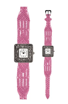 106 Pink - Wide with Antique Style Square Marcasite Watch