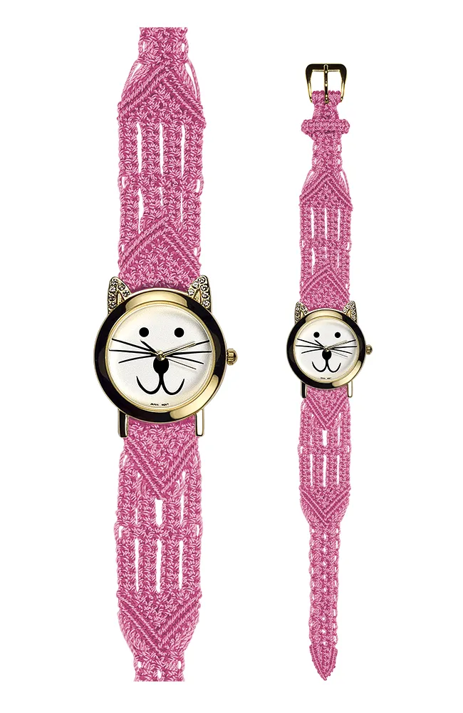 106 Pink - Wide with Gold Cat Watch