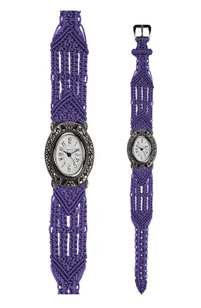 106 Purple - Wide with Vintage Style Oval Marcasite Watch