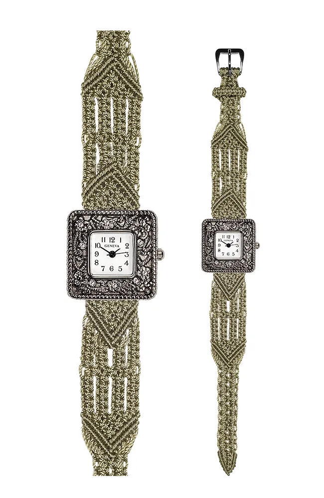 106 Tan - Wide with Antique Style Square Marcasite Watch