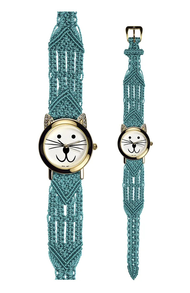 106 Turquoise - Wide with Gold Cat Watch