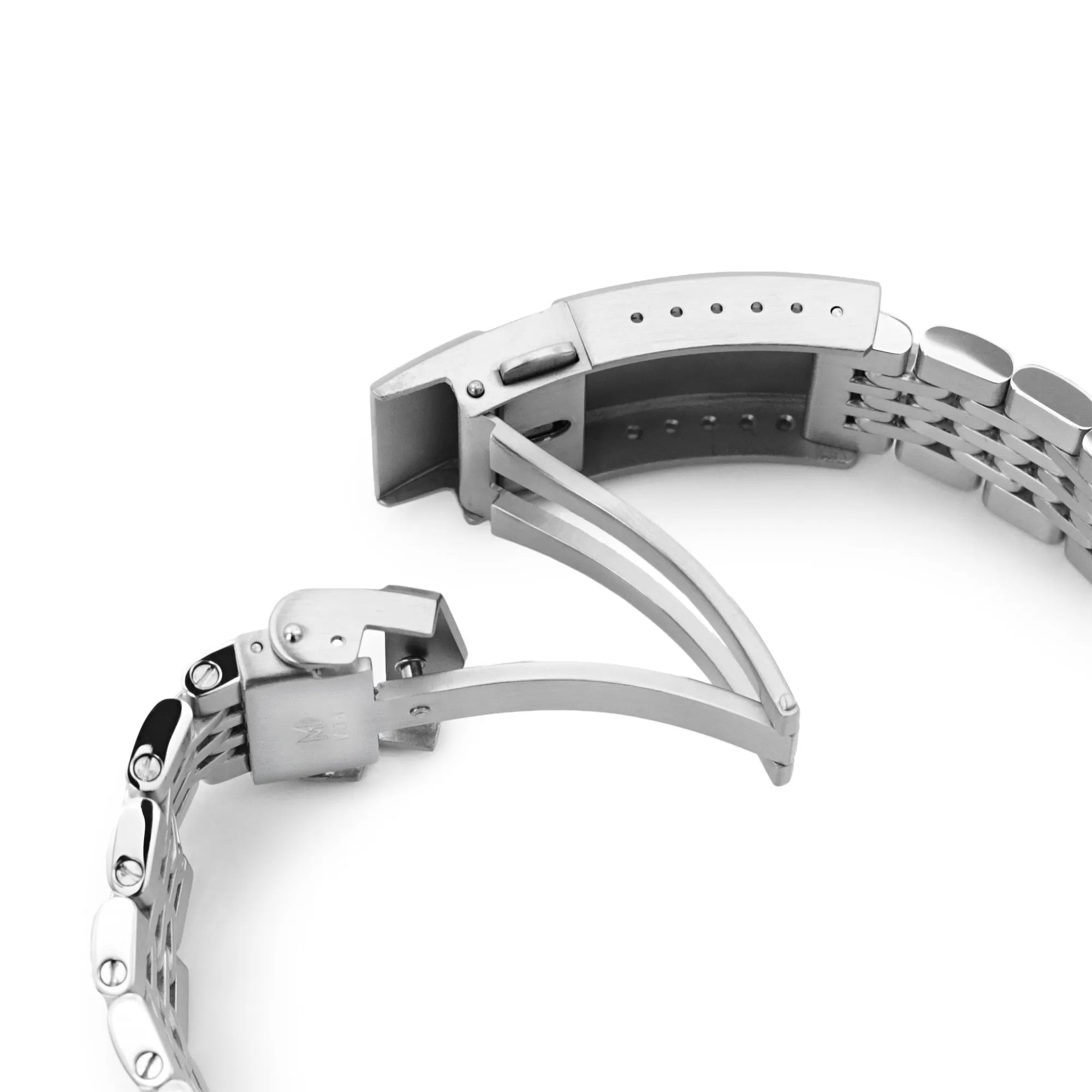 18mm, 19mm or 20mm Goma BOR Q.R. Watch Band Straight End, 316L Stainless Steel Brushed and Polished V-Clasp