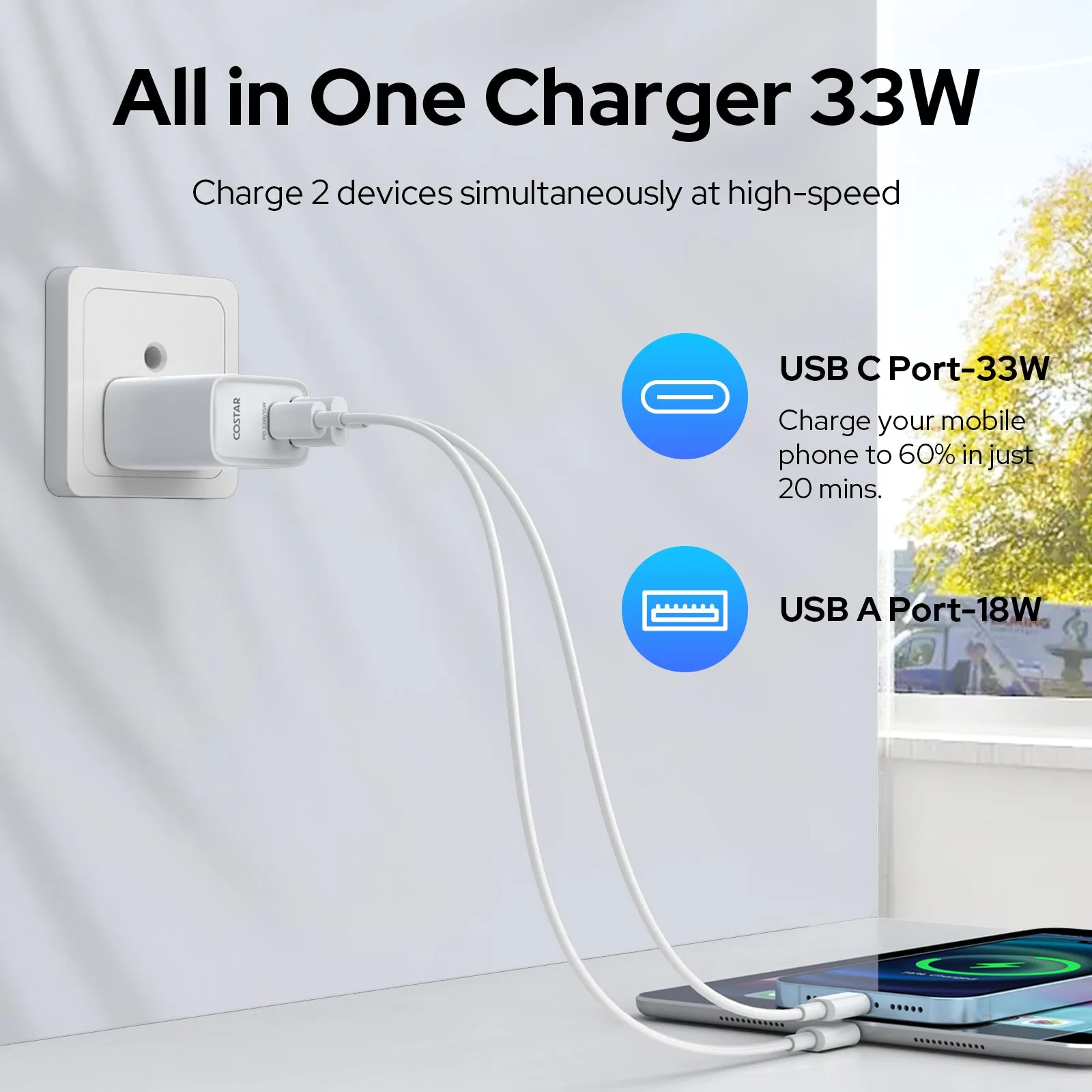 2 IN 1 QC/PD 33W Dual Port Fast Charger