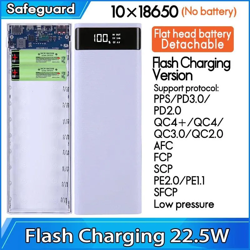 22.5W Quick Charge PD 3.0 Type C Power Bank Case with 18650 Battery Holder and Wireless Charging