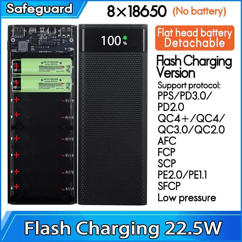 22.5W Quick Charge PD 3.0 Type C Power Bank Case with 18650 Battery Holder and Wireless Charging