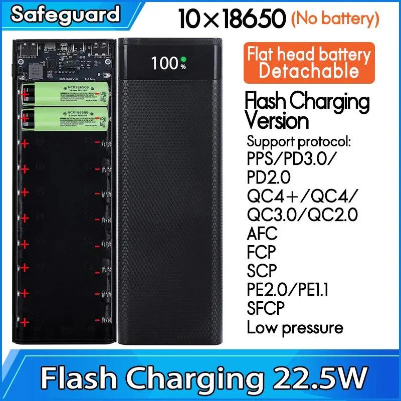 22.5W Quick Charge PD 3.0 Type C Power Bank Case with 18650 Battery Holder and Wireless Charging