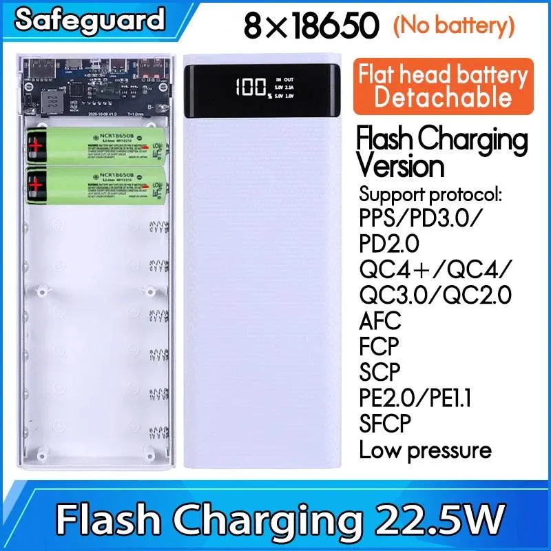 22.5W Quick Charge PD 3.0 Type C Power Bank Case with 18650 Battery Holder and Wireless Charging