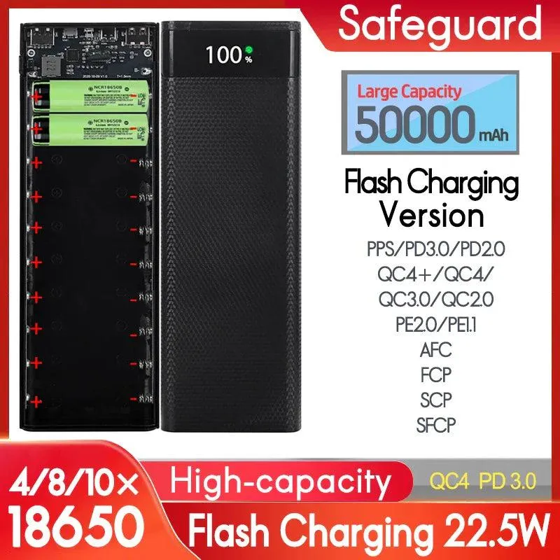 22.5W Quick Charge PD 3.0 Type C Power Bank Case with 18650 Battery Holder and Wireless Charging