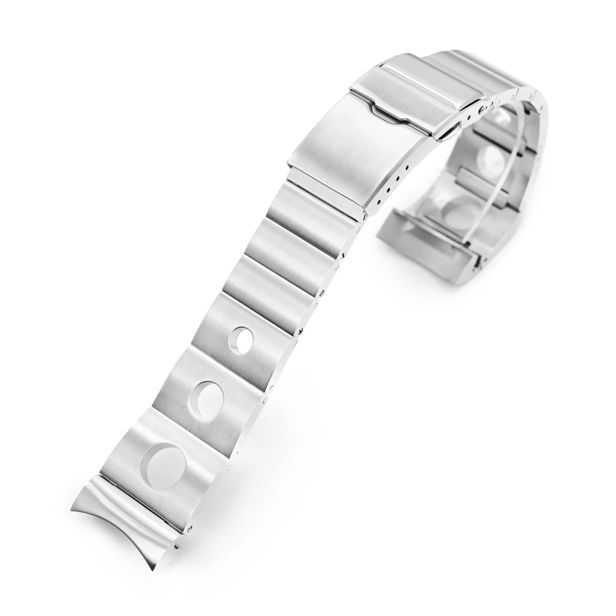 22mm Rollball II Watch Band for Seiko 5 Sports GMT SSK001 SSK003 SBSC003, Stainless Steel - Brushed, Baton Diver Clasp