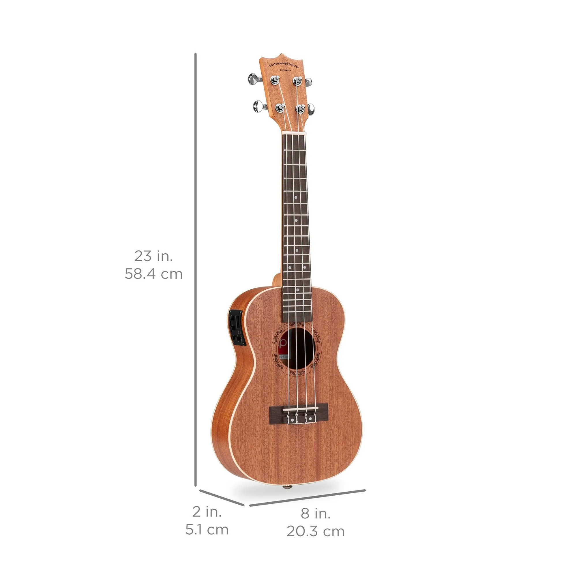 23in Acoustic Electric Concert Sapele Ukulele Starter Kit w/ Built-in Tuner