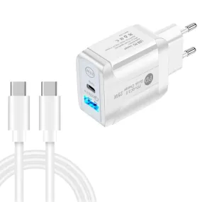 25W PD Fast Charger with USB-C & QC3.0 Dual Ports and USB-C Data Cable, EU Plug