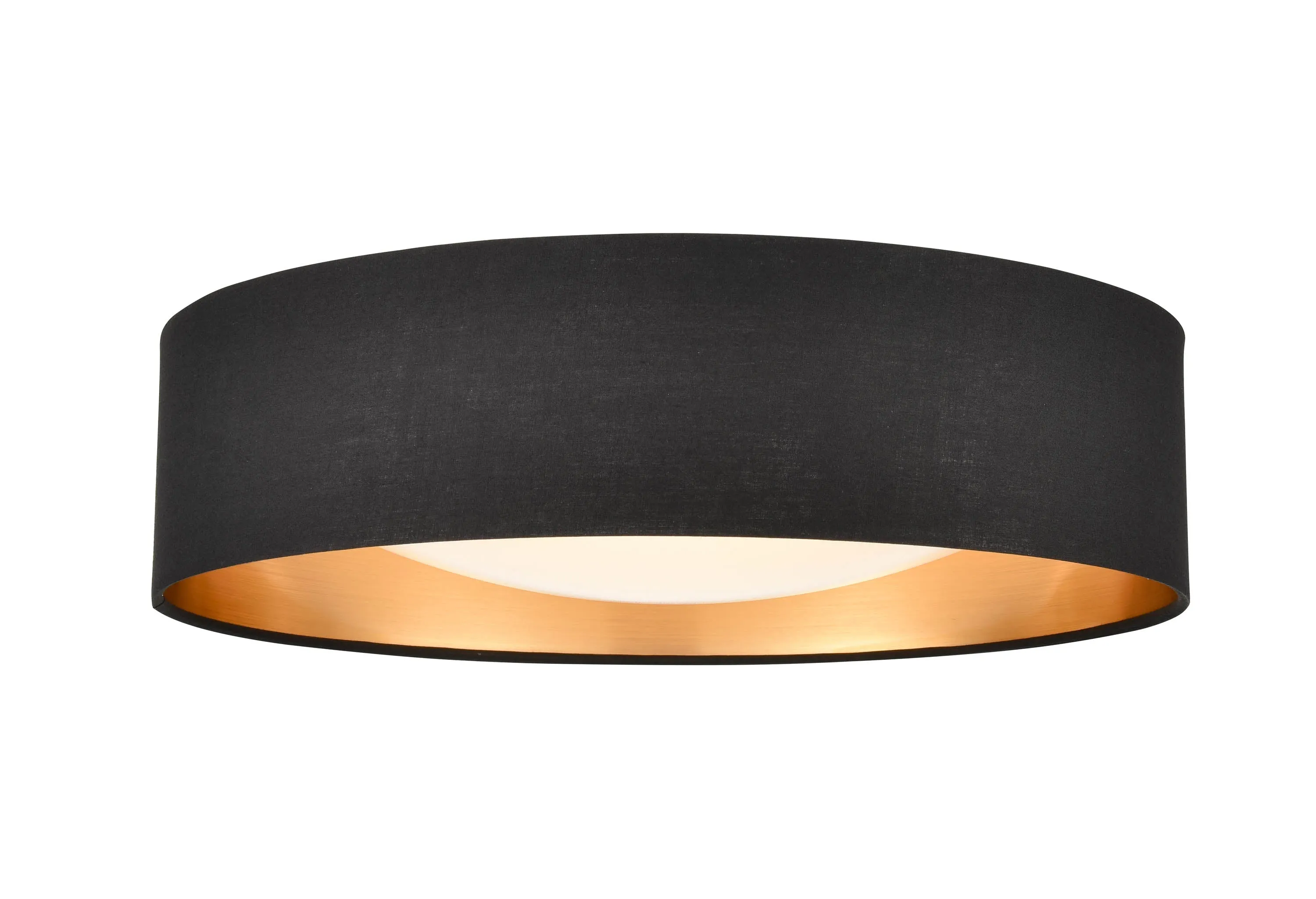 25W Rosata LED Flush Mount Fixture - Burnished Gold - Black Fabric - 16in. Diameter - LED