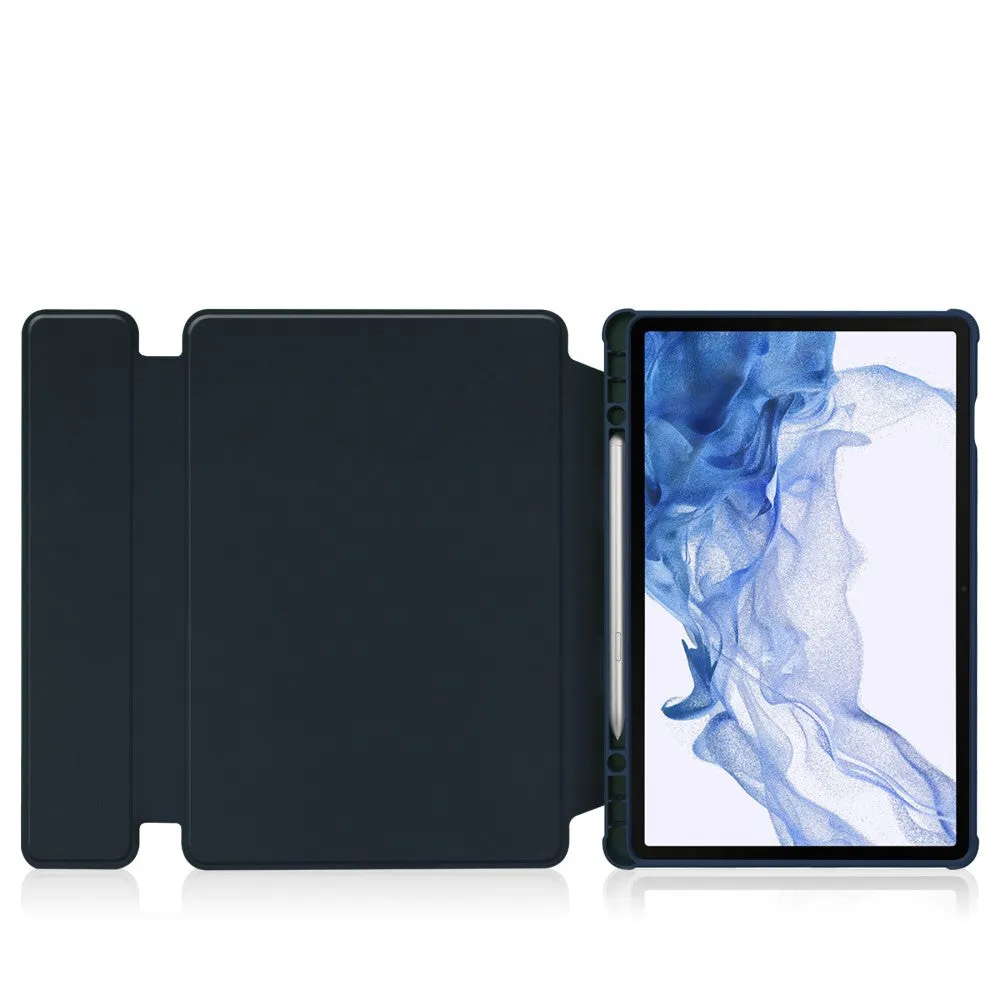 2in1 Samsung Galaxy Tab S9 Leather Case with Acrylic Back   Magnetic Bluetooth Keyboard   S-Pen Holder (QWERTY) - Dark Blue