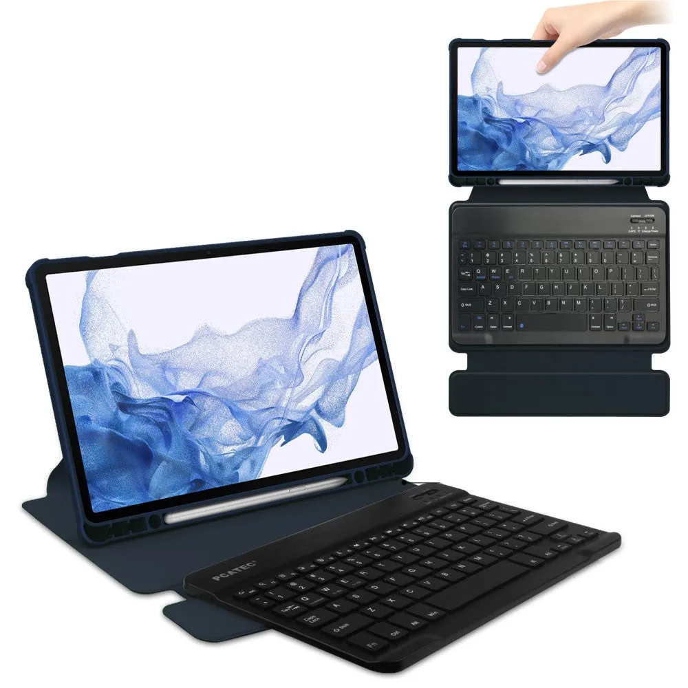 2in1 Samsung Galaxy Tab S9 Leather Case with Acrylic Back   Magnetic Bluetooth Keyboard   S-Pen Holder (QWERTY) - Dark Blue