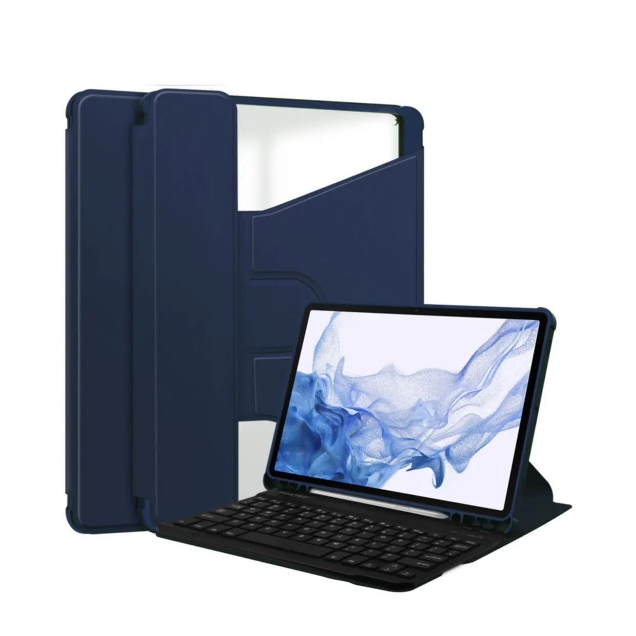 2in1 Samsung Galaxy Tab S9 Leather Case with Acrylic Back   Magnetic Bluetooth Keyboard   S-Pen Holder (QWERTY) - Dark Blue