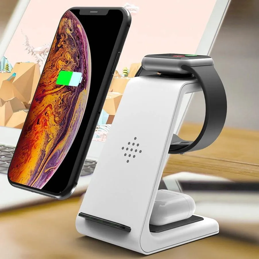 3 in 1 Qi Fast Wireless Charger Stand For iPhone/Samsung