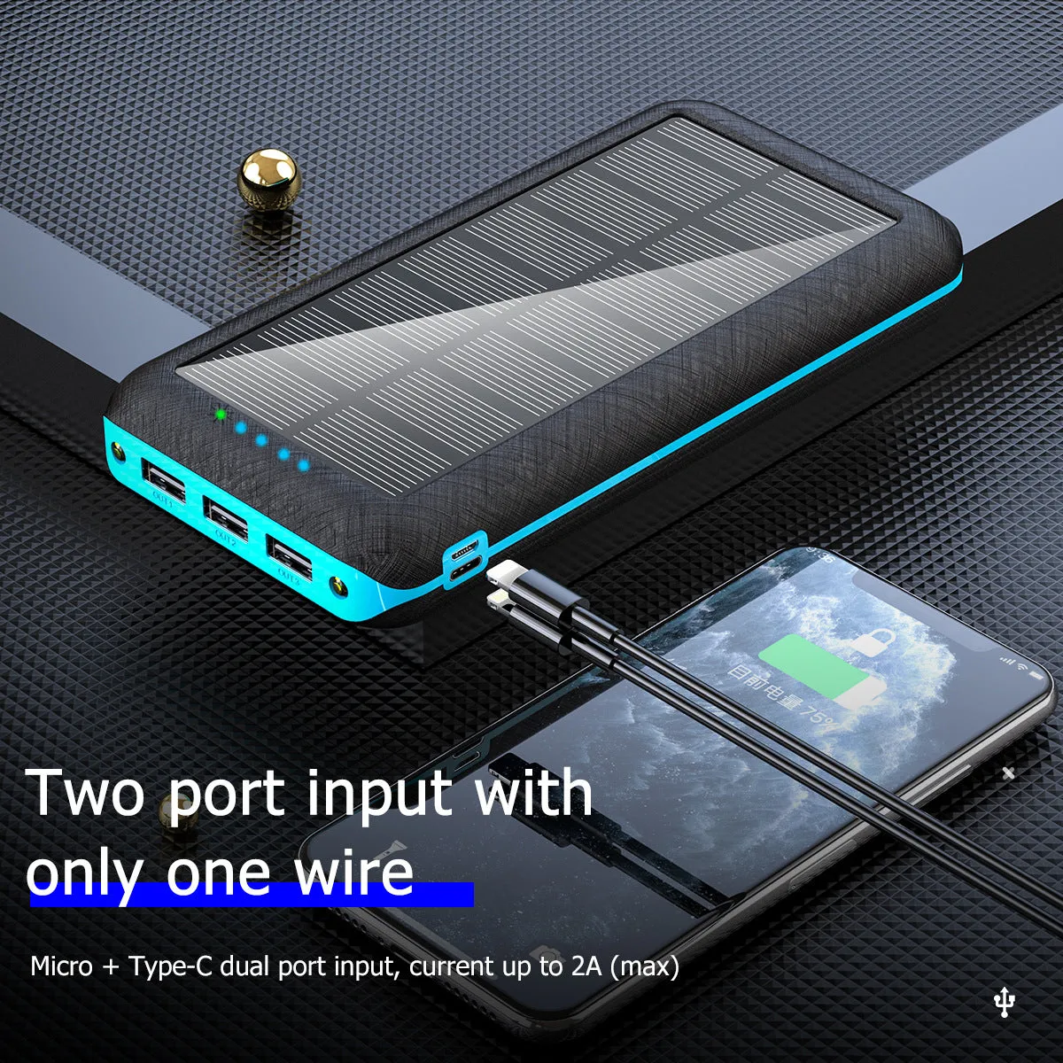 3Usb Wireless Solar Power Bank Double Lights