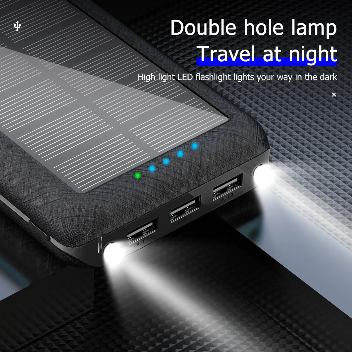 3Usb Wireless Solar Power Bank Double Lights