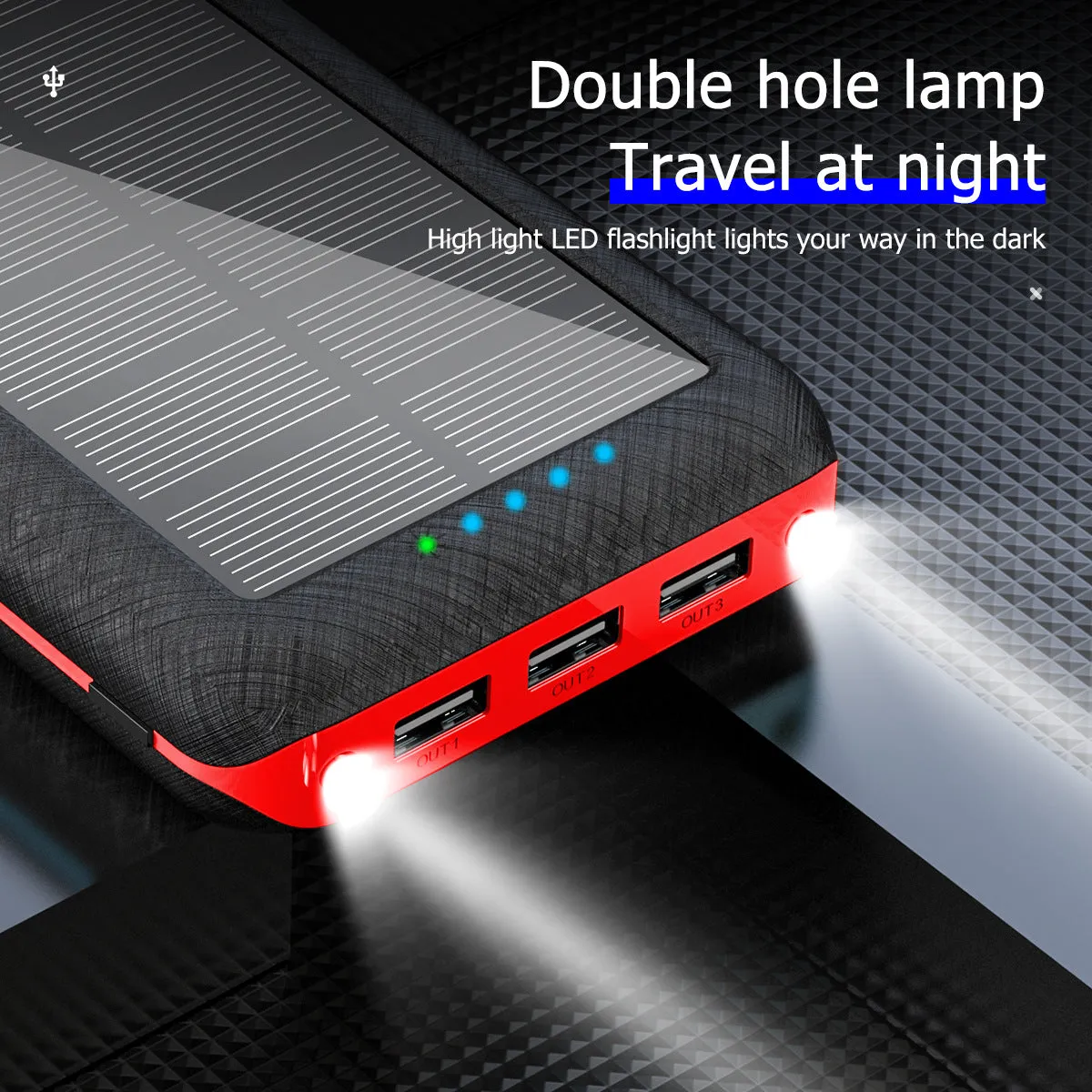 3Usb Wireless Solar Power Bank Double Lights