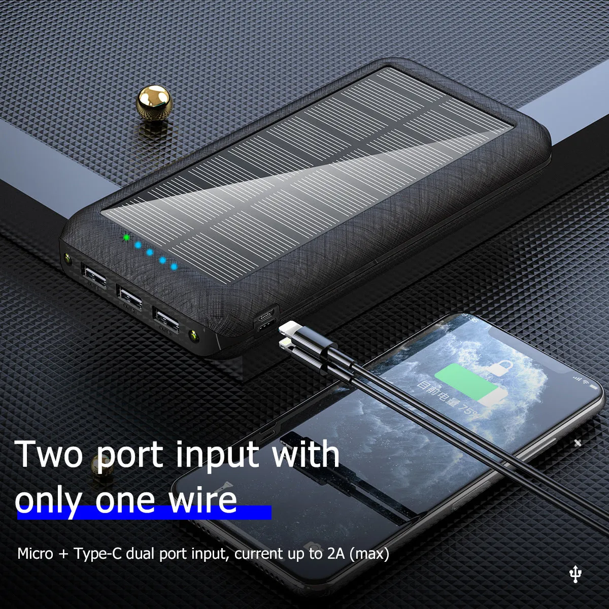 3Usb Wireless Solar Power Bank Double Lights