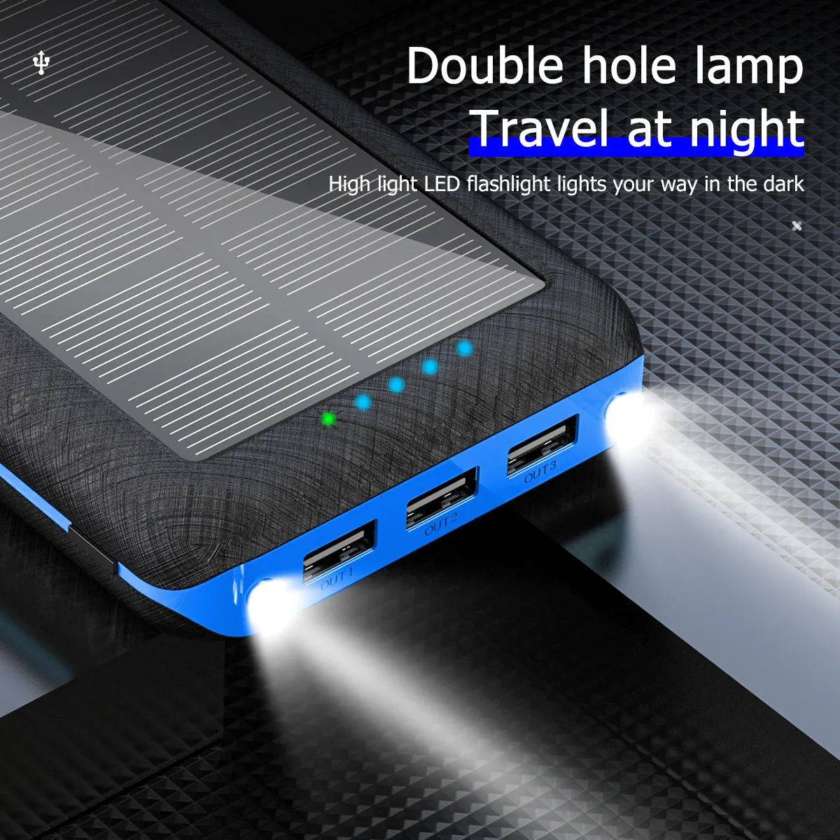 3Usb Wireless Solar Power Bank Double Lights