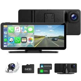 6.86'' Car Stereo Wireless Apple Carplay & Android Auto with 2.5K Dash Cam & 1080P Backup Camera, GPS and 64GB Card