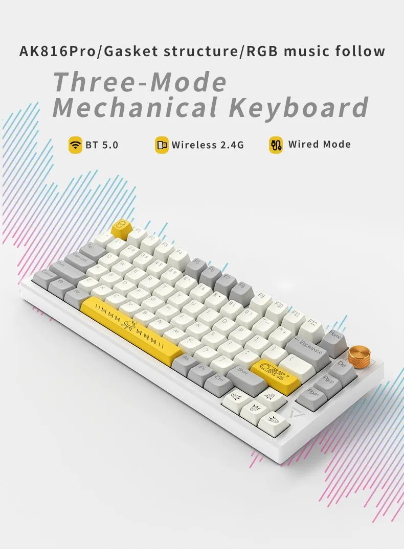 Ajazz AK816 PRO White Mechanical keyboard Wired&Wireless (Silver switch)