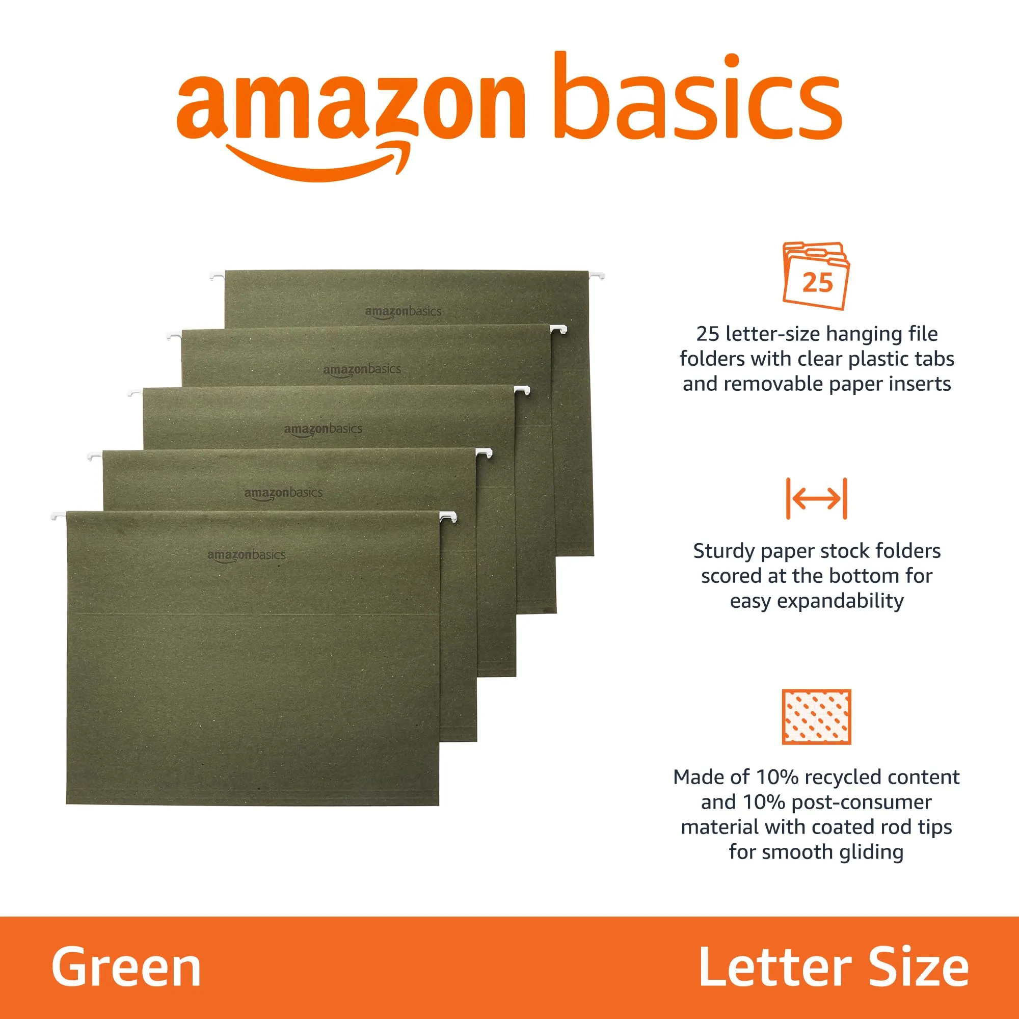 Amazon Basics Green Hanging Organizer File Folders Letter Size Pack of 25