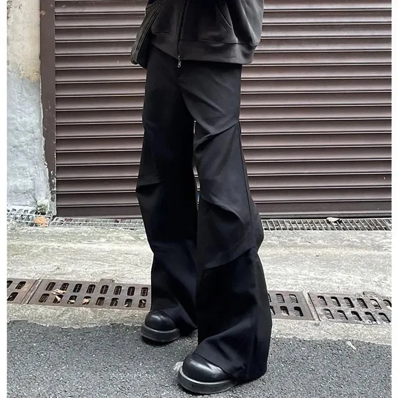 American Style Elastic Waist Loose-fit Casual Trousers 280gm Sensibility Ruffled Wide-leg Pants Men's Tuxedo Pants