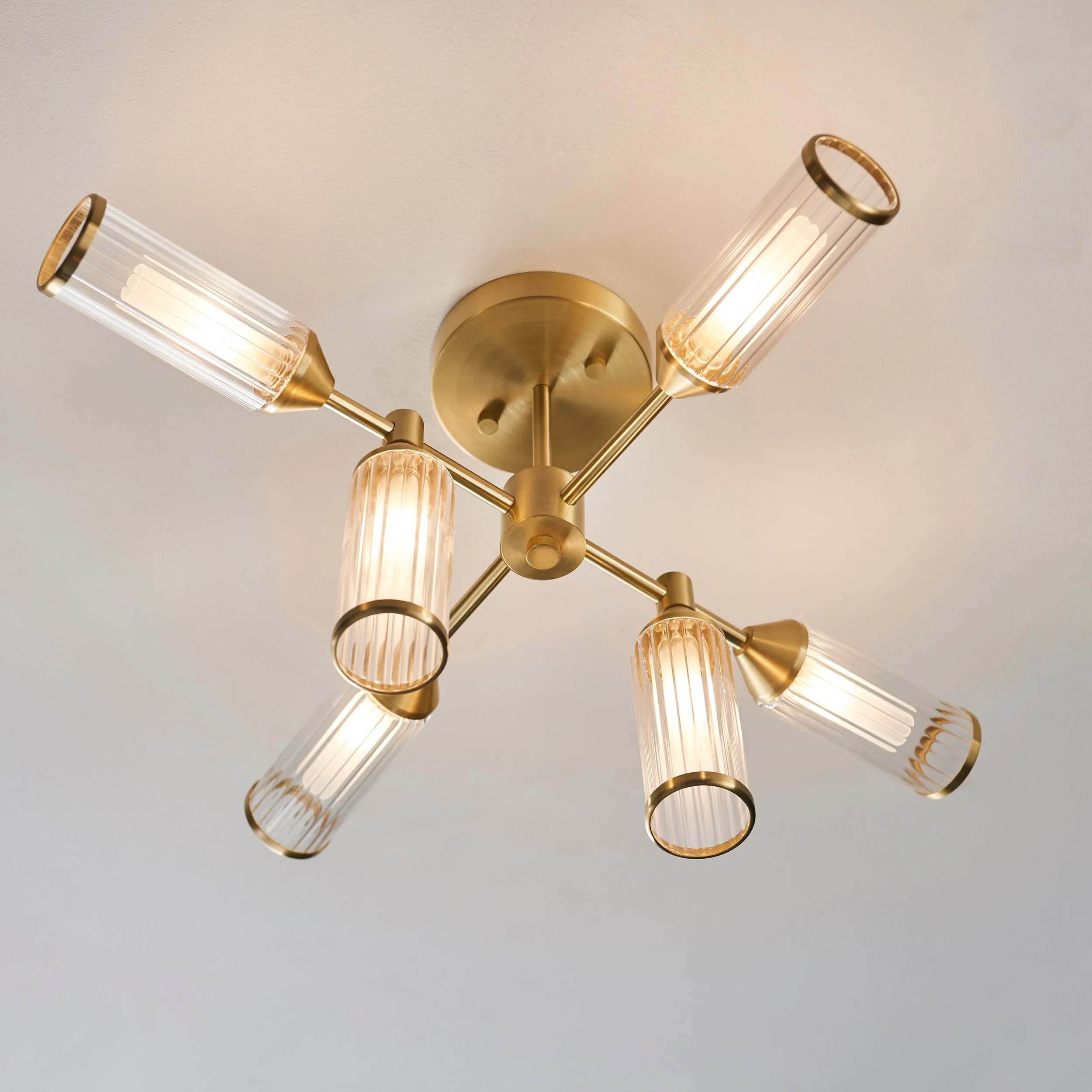 Amos Duchy 6 Light Semi-Flush Ceiling Light Satin Brass