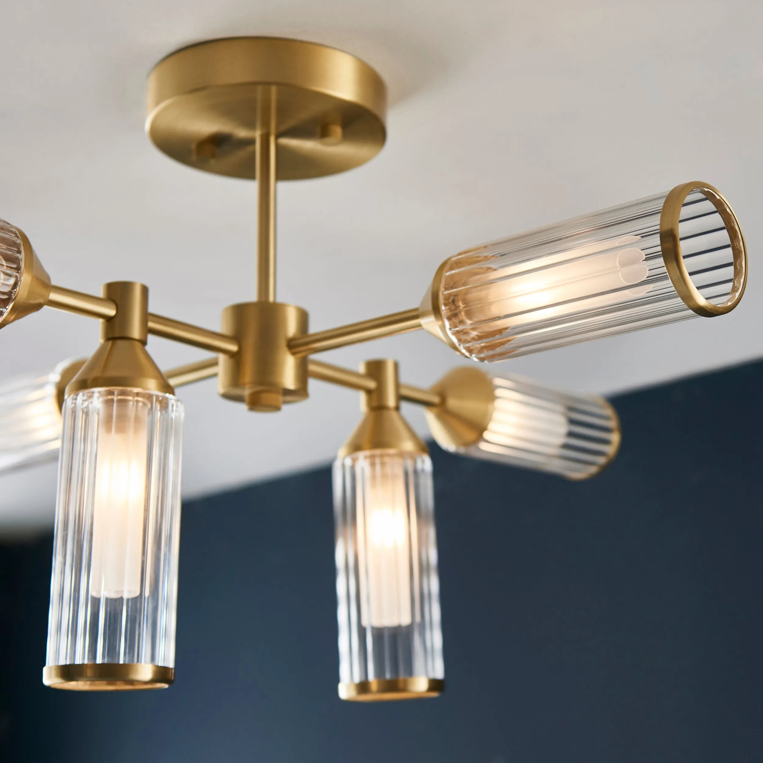 Amos Duchy 6 Light Semi-Flush Ceiling Light Satin Brass