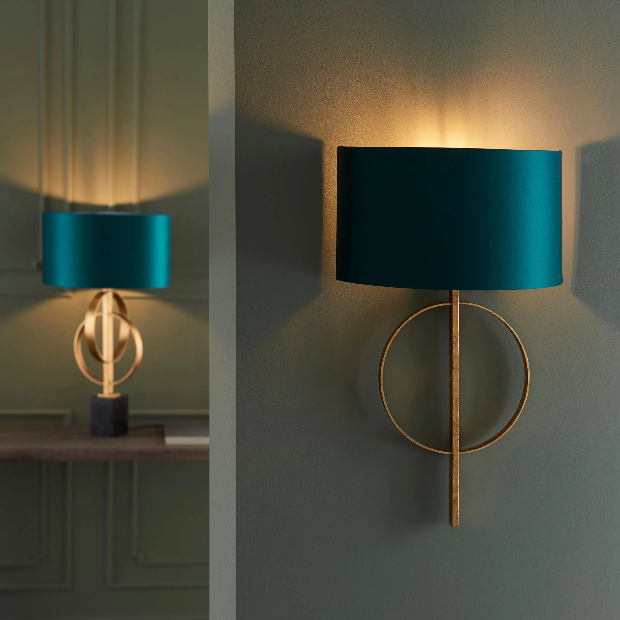 Amos Hatfield Wall Light Antique Gold & Teal