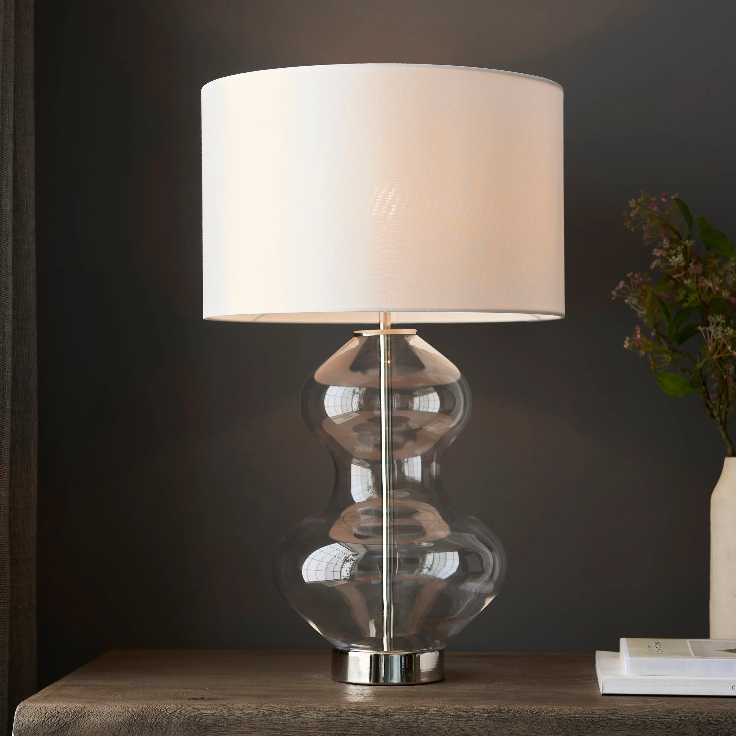 Amos Waist Table Lamp Satin Brass with Shade