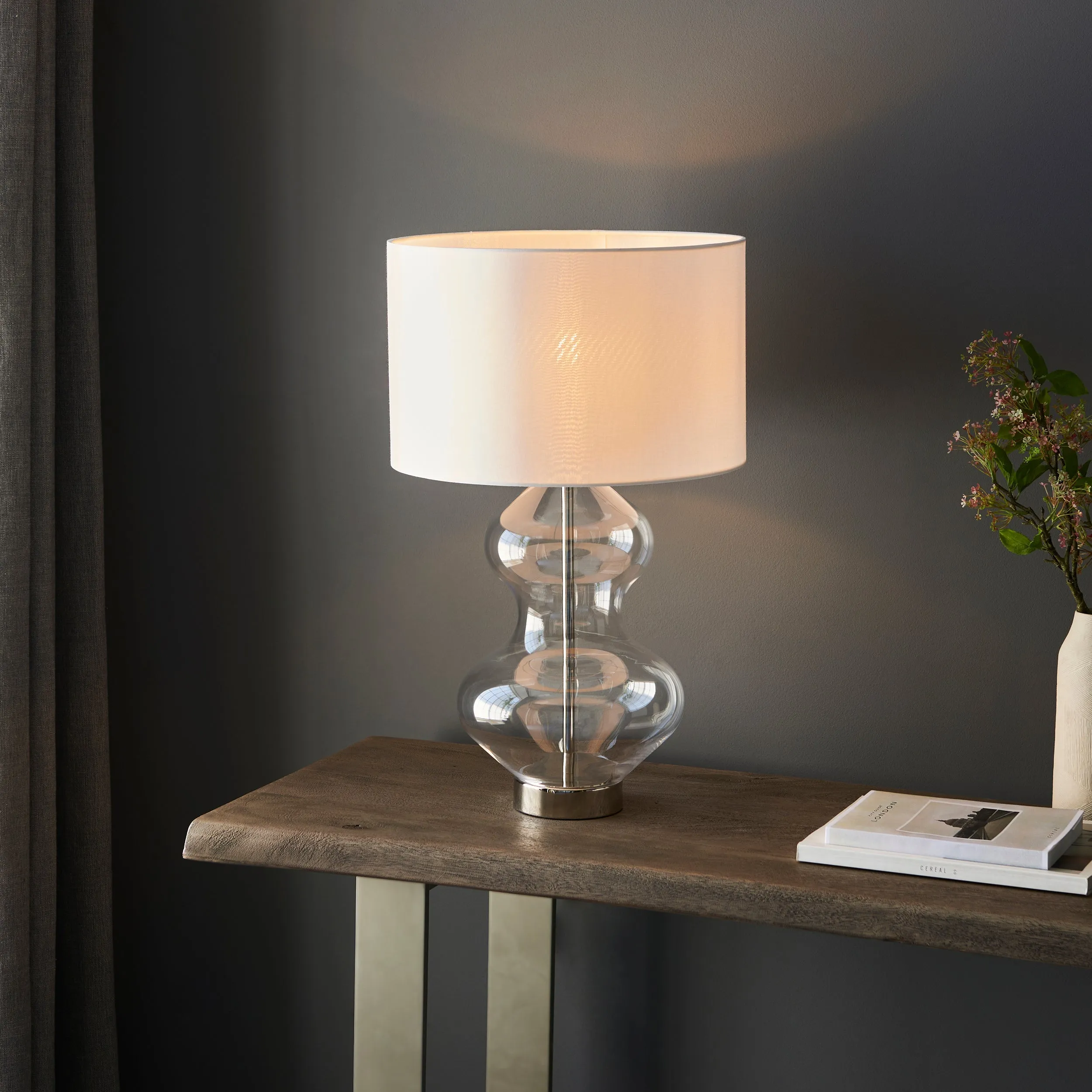 Amos Waist Table Lamp Satin Brass with Shade