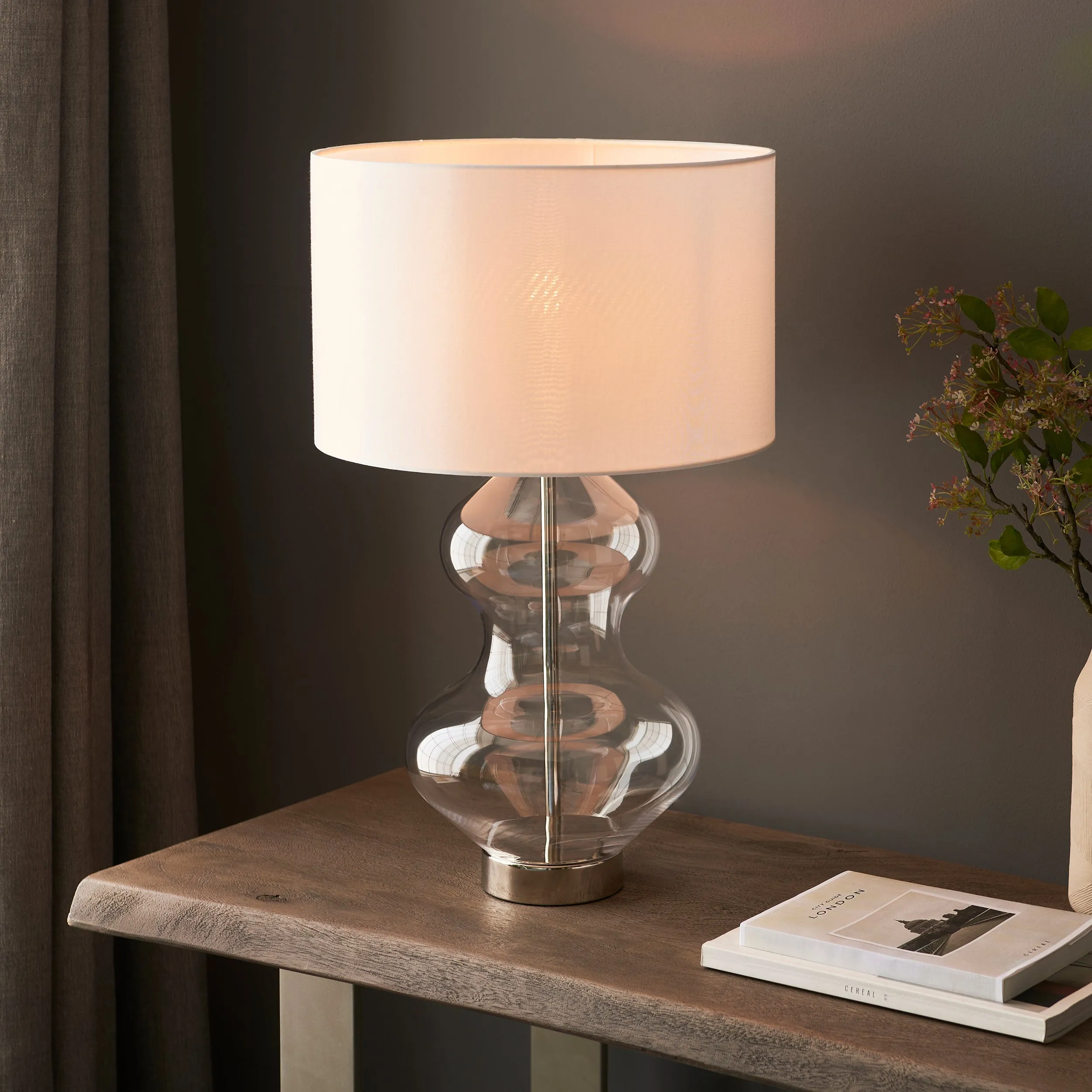 Amos Waist Table Lamp Satin Brass with Shade